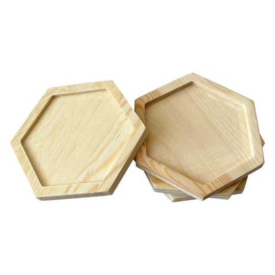 12 Packs: 4 ct. (48 total) Hexagon Welled Pinewood Coasters by Make Market&#xAE;